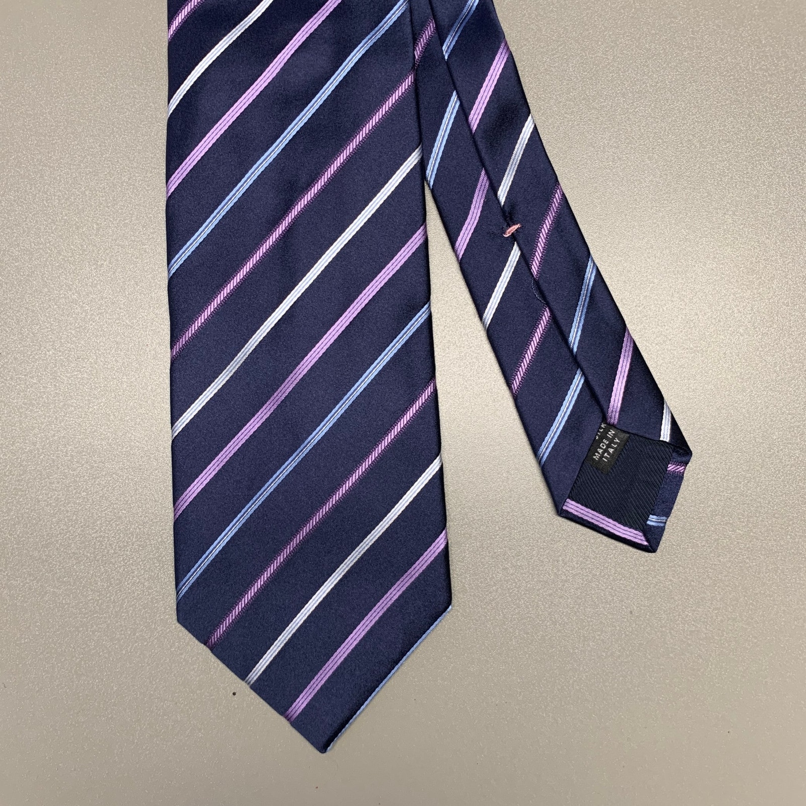 Borrelli Navy Purple Diagonal Stripe Silk Tie